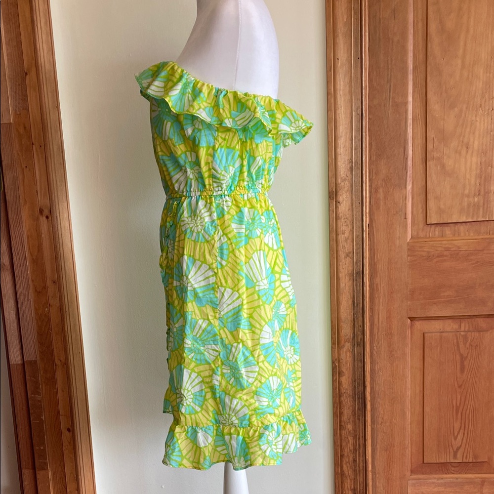 LILLY PULITZER Flor Pink Label Strapless Ruffle Mini Dress M Green Yellow VTG - Picture 8 of 17